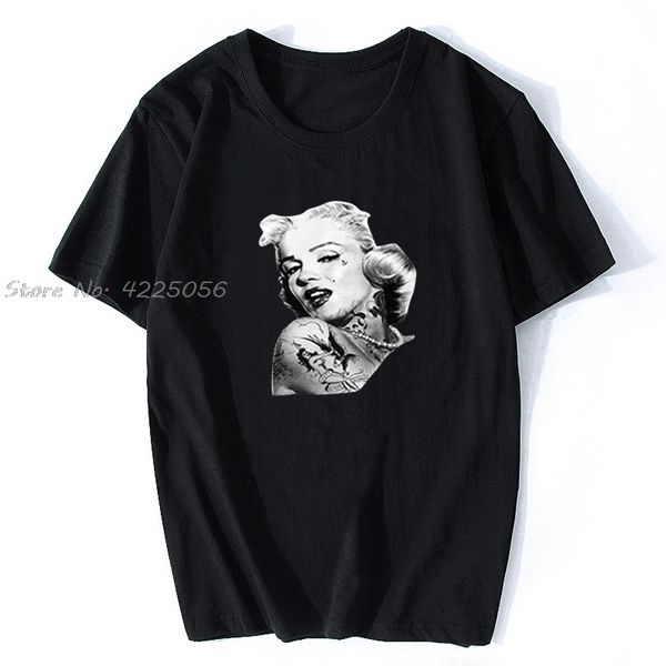 

marylin monroe vintage tattoo shirt women old school summer mens fashion teecomfortable t shirtcasual short sleeve tees