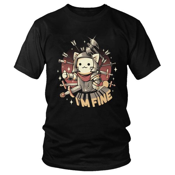 

funny kawaii cat t shirts men short sleeved cotton im fine t-shirt round neck arrow sword tee large size classic clothing
