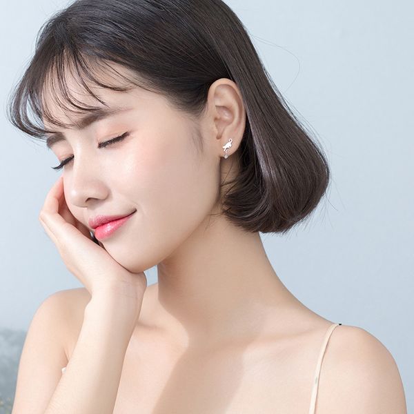 

modian 100% 925 sterling silver cute sweet cat stud earrings trendy crystal earrings for women fashion silver korean jewelry, Black