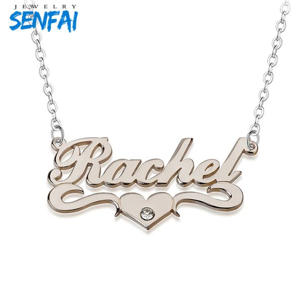 

custom name collier personalized rose carrie style nameplate choker with heart fashion brithstone necklaces & pendant for women, Silver