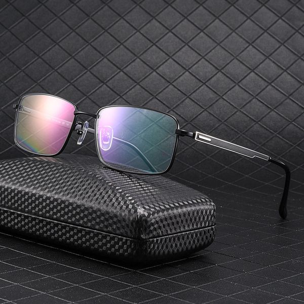

full rim eye glasses men business style pure titanium frame glasses shortsighted spectacles with spring hinges, Black
