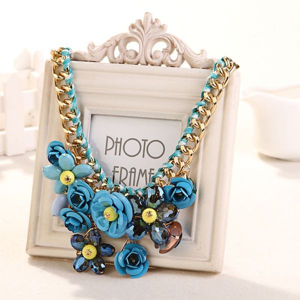 

chokers 2021 vintage statement crystal necklace bead punk collares multicolor artificial flower fashion jewelry, Golden;silver