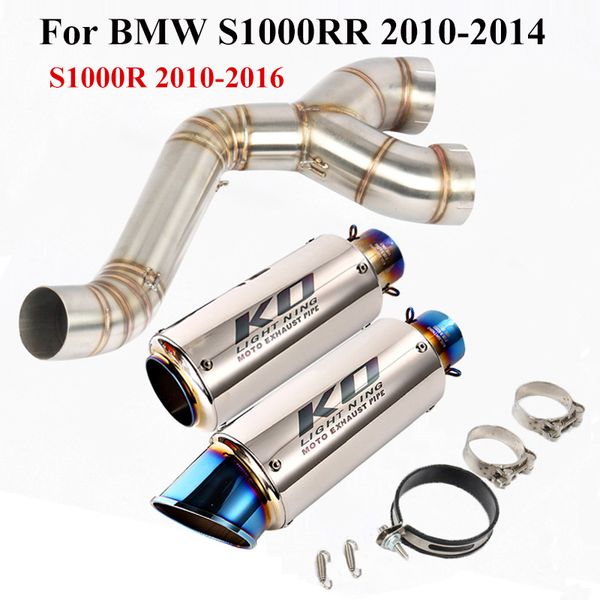 

for s1000r s1000rr 2010-2014 motorcycle slip on middle link pipe + muffler tips exhaust system pipe modified delete catalyst