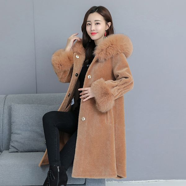 

2020 new brand coat faux fur long coat women lamb fur 5 color thick, Black