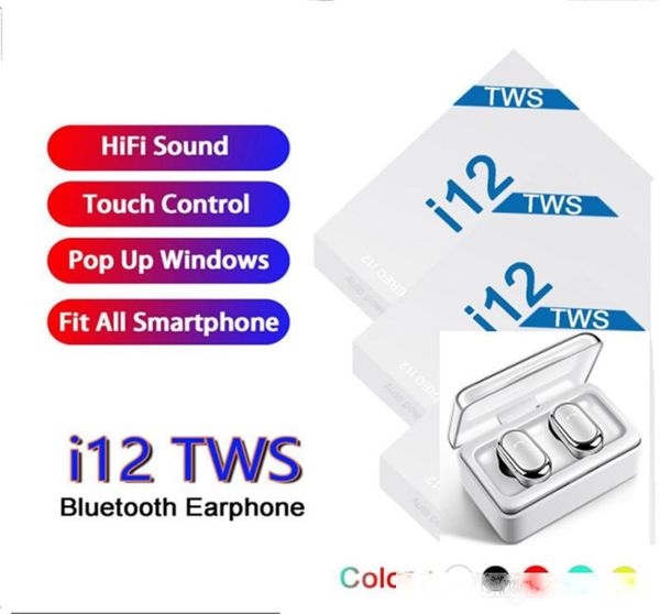 

i12 tws ture wireless earbuds airbuds bluetooth 5.0 headphones touch control auto pairing power up binaural call heaset earphone