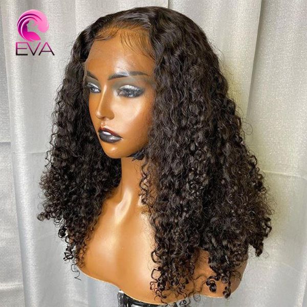 

lace wigs eva hair front wig 13x6 glueless remy human for women brazilian curly frontal pre plucked, Black;brown