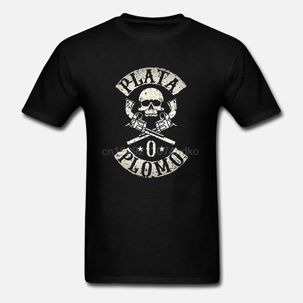 

skull design plata o plomo t shirt hombres camisetas custom pablo escobar silver or lead t-shirt homme streetwear hip hop tshirt