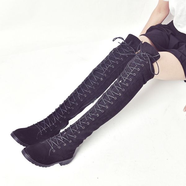

boots women motorcycle boot winter ladies fashion square heel shoes over the knee thigh high suede long tyh89, Black