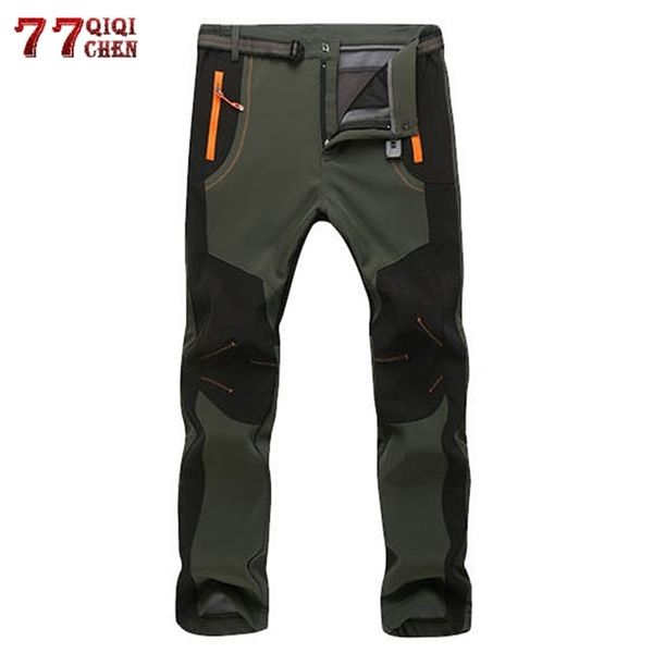 

winter warm cargo stretch pants men women casual fleece snow pants waterproof soft shell trousers male tactical work pants 5xl, Black