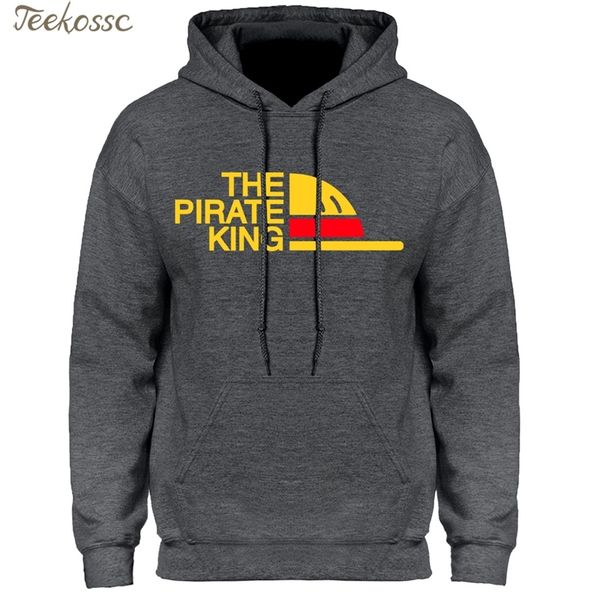

one piece толстовка мужчины японского аниме толстовки мужские the pirate king луффи толстовка с капюшоном зима осень руно пуловер молодежи, Black