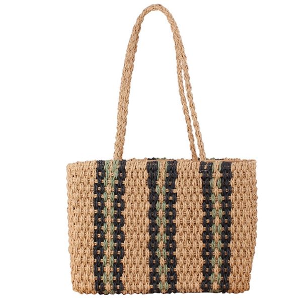 

straw handbags rattan beach bag vertical striped shoulder woven bag fashion handbag summer vacation pat beach woven brown