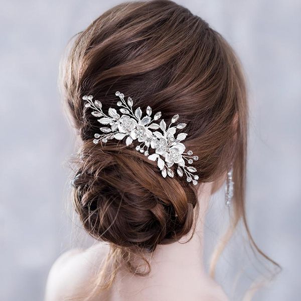 

trendy bride silver color flower crystal wedding hair combs bridal headpiece tiara decorative hair jewelry wedding jewelry, Golden;silver