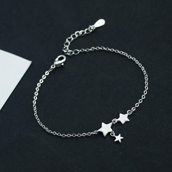 

new fashion three stars pendant anklets bracelet 925 sterling silver simple charm star ankle chain for women&girl jewelry gift, Red;blue