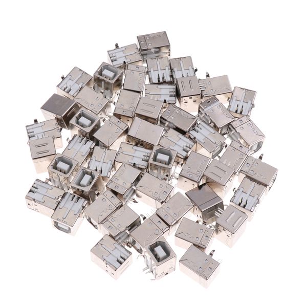 

50 pcs/lot usb connector, type b female socket 90-degree silver tone
