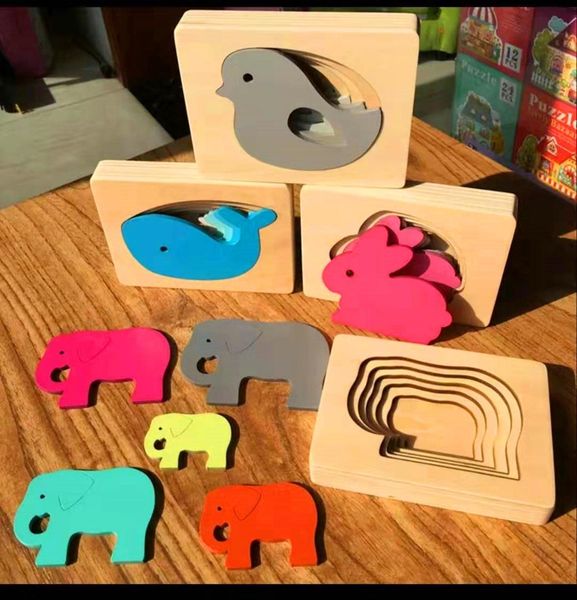 

multilayer jigsaw puzzles baby toys montessori kids wooden toys for children animal carton 3d puzzle early educational aids gift y200317