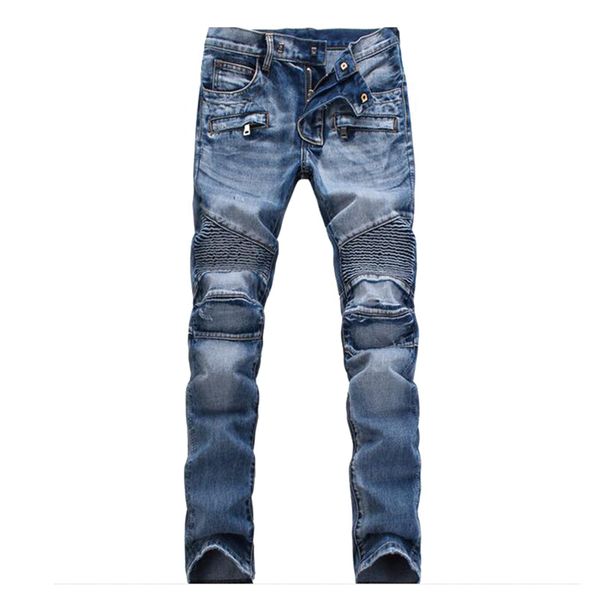 

solid color slim jeans denim men street tights retro youth jeans men casual motorcycle denim stretch plus size, Blue
