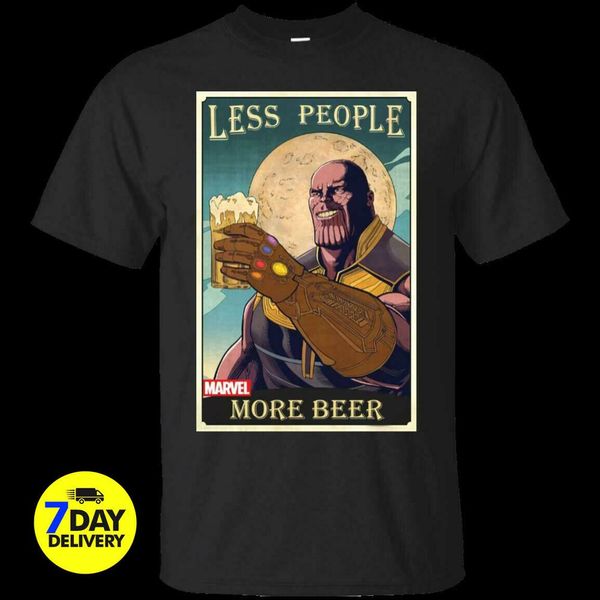 

funny thanos less people more beer black new 8 colors round neck summer cotton fitness clothing movie t shirt