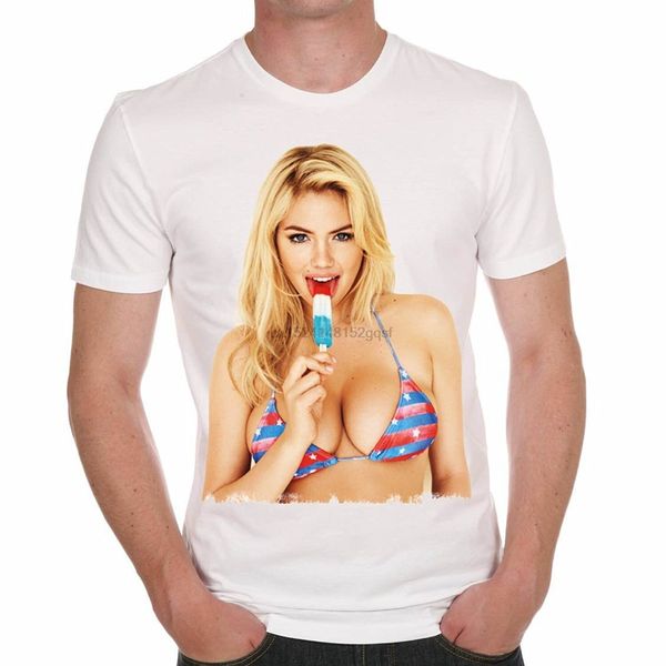 

leqemao t shirts o-neck kate upton swimwear bikini icecream men t-shirt celebrity star one in the city
