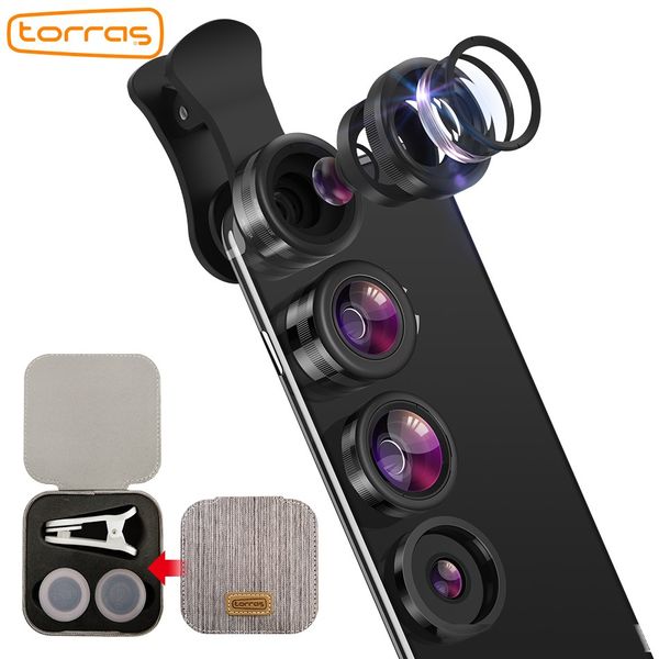 

wholesale mobile phone lens wide angle fish eye clip-on alloy metal cell phone camera lens kit 15x macro for iphone lens with case