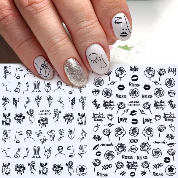 

1pcs black 3d nail decals stickers flower letter design abstract image diy manicure nail art slider sticker lacb196-203-2