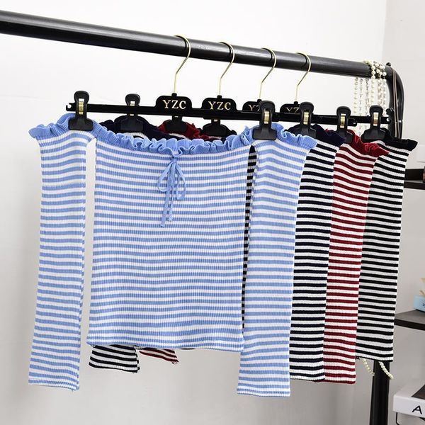 

ruffles slash neck striped sweaters women's knitting off shoulder thin sweater pullover for girls drop shipping, White;black