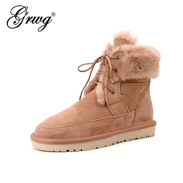 

100% natural sheep fur woman snow boots lady warm winter boots brand genuine sheepskin leather winter shoes for women, Black