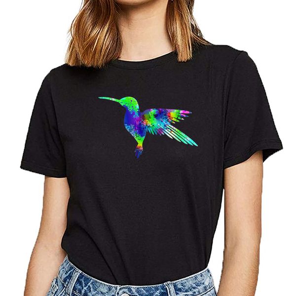 

топы t shirt женщина колибри птица акварели kawaii подпись на заказ женский tshirt