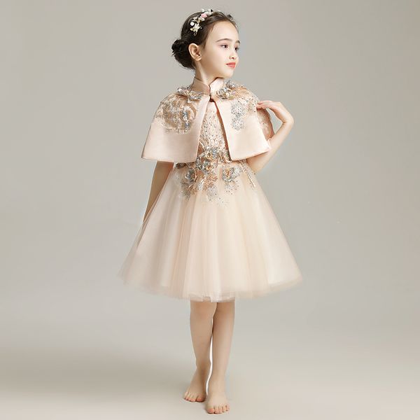 

girl's dresses sequins elegant flower girl dress with shawl for wedding sleeveless cute communion ball gown children prom pageant, Red;yellow