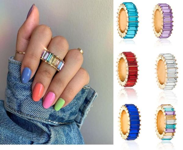 

wedding rings 2021 thin baguette rainbow cz gold ring for women fashion engagement band charm jewelry, Slivery;golden