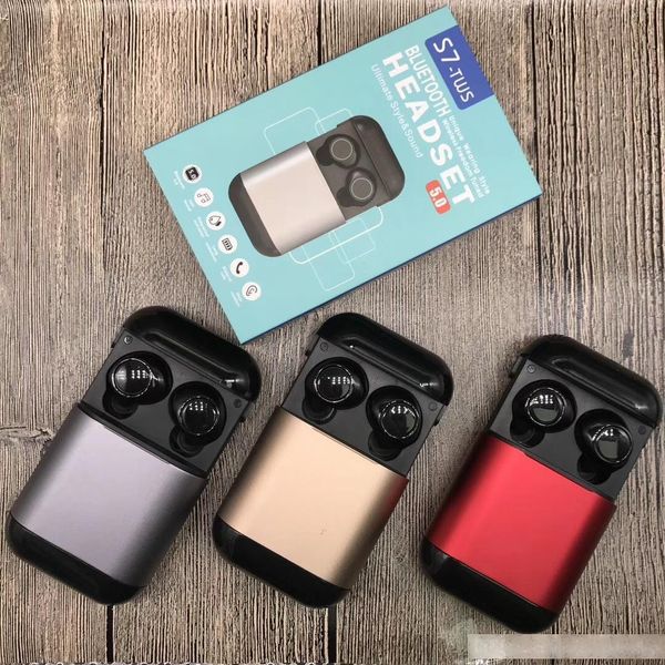 

s7 tws 5.0 bluetooth headphones earbuds wireless earphones true stereo sports headsets earphones with mic charging boxs 80pcs/lot