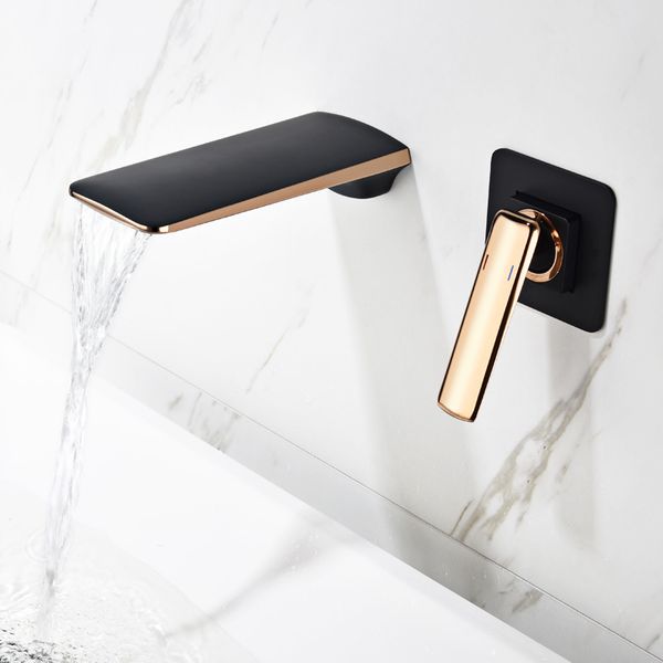 

basin faucet mixer wall mounted rose gold black matte single handle in-wall bathroom sink faucet 2 holes & cold tap torneira