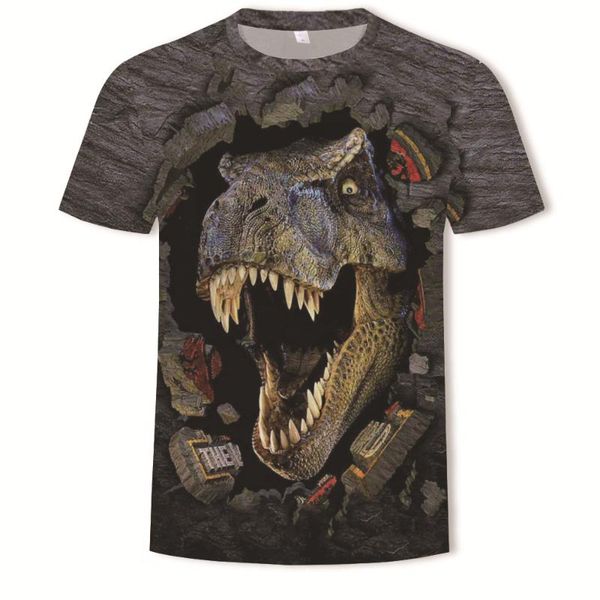 

2020 summer new dinosaur 3d digital printing men's round neck short-sleeved t-shirt, Black;blue