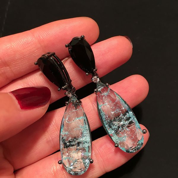 

Bilincolor fashion luxury black and delicate blue broken cubic zircon drop earring for women CX200707