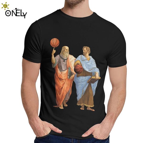 

for man t shirt men plato and aristotle in epic basketball match slim graphic print crewneck cartoon design tee shirt