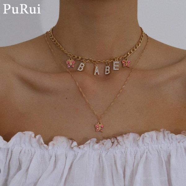 

kpop chains butterfly necklaces for women 2pcs/set layered goth letter butterfly gold color pedant statement jewelry, Silver