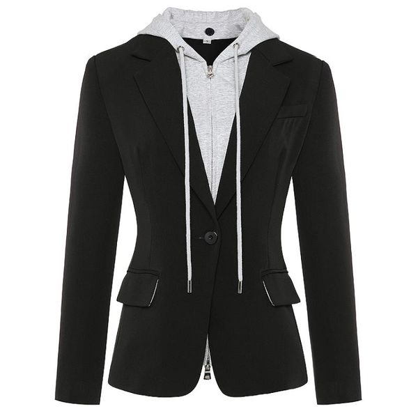 

fashion 2020 designer blazer women's zipper detachable hooded single button casual blazer jacket outer wear, White;black