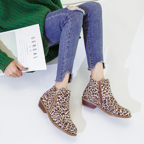 

autumn and winter ladies retro chunky heel large size women's shoes side zipper ankle boots women boots shoes, Black