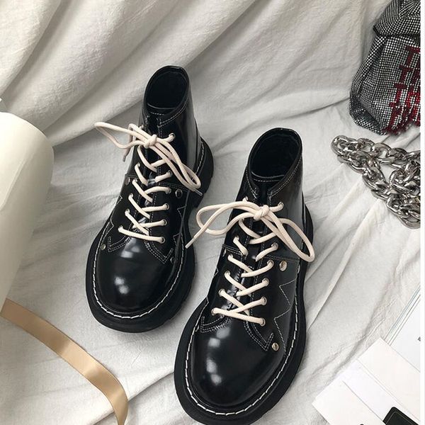 

boots motorcycle women's leather thick sole 2021 autumn black joker