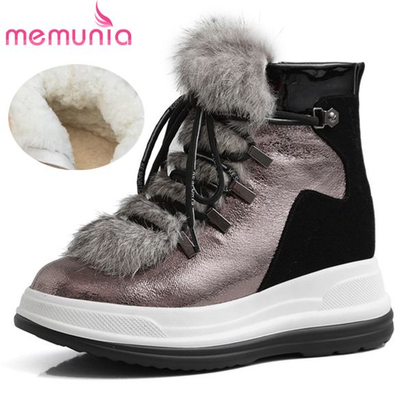 

memunia 2020 genuine leather wool snow boots women winter shoes round toe fashion platform shoes woman ankle boots, Black