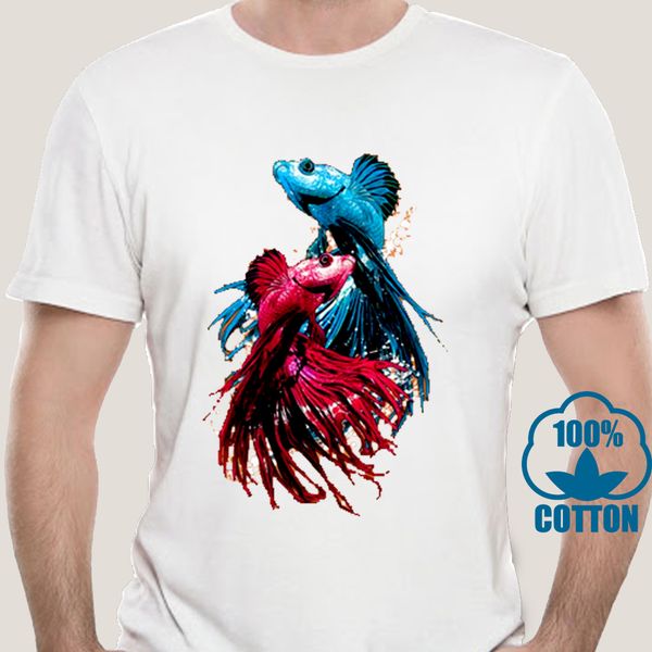 

0622d aquarium carassius auratus gold fishs red blue t shirts mens fashion casual pure cotton fashion tshirts pink