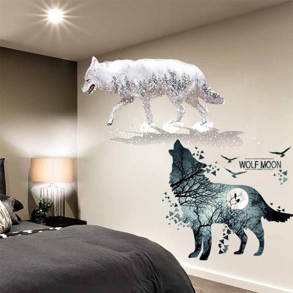

[shijuehezi] horrific wolf birds wall sticker diy animals mural decor for house living room kids bedroom nursery decoration