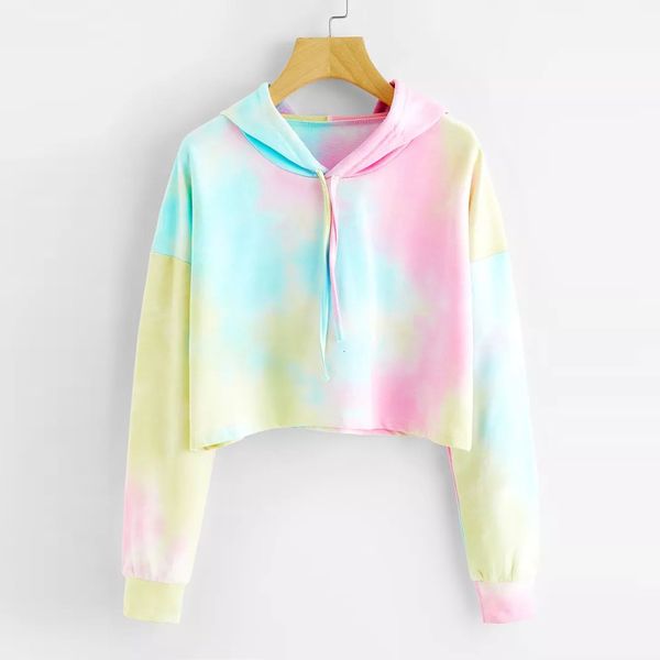 

обрезанные top tie dye печати с капюшоном топы женщины harajuku хип-хоп толстовка с длинным рукавом толстовки для девочек 2020 весна лето, Black