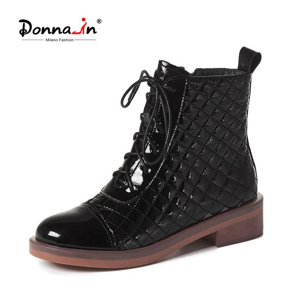 

donna-in black platform lace-up ankle boots chaussure femme autumn women's light boots genuine leather polished ladies