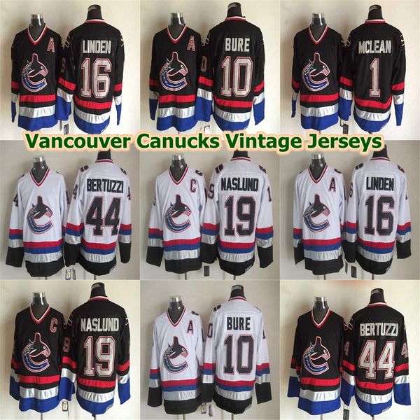 

men's vancouver canucks vintage jerseys 10 pavel bure 1 kirk mclean 16 trevor linden 19 markus naslund 44 todd bertuzzi ccm hockey jers, Black;red