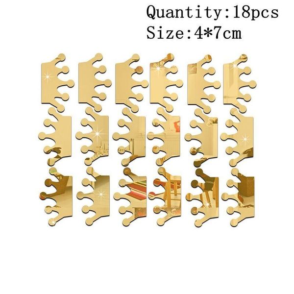 

18pcs mini 3d acrylic wall stickers kids room decoration princess crown mirror stickers diy craft wall art home decor supplies