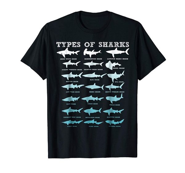 

2020 men t shirt fashion 21 types of sharks marine biology t-shirt t-shirt