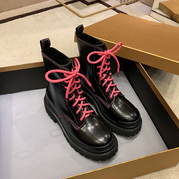 

2020 new autumn/winter women's boots solid lace-up women's shoes genuine leather boots lady height increasing motorcycle, Black