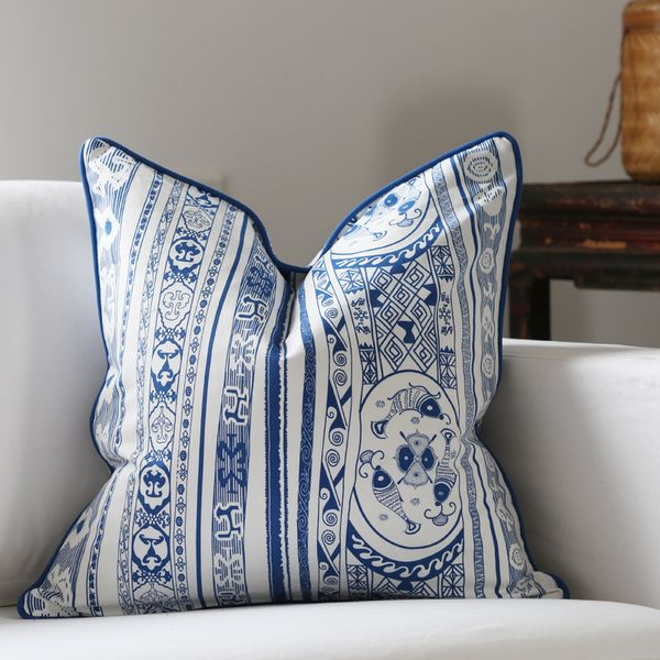 

cushion/decorative pillow original design chinese blue and white porcelain style throw cotton cushion cover case sofa chair without stuffing