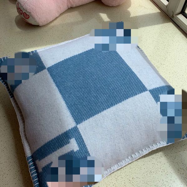 

wool quailty 1set luxury h blanket and cushion blue soft wool shawl portable warm plaid sofa bed knitted throw towell cape