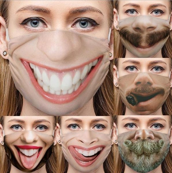 Maschera per il viso divertente stampata in 3D da uomo, traspirante, lavabile, protezione della bocca, coperture in cotone, riutilizzabili, antipolvere, unisex